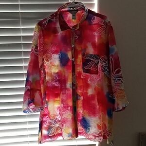 Ladies Vibrant Button Down Lightweight Top W Bendable Collar